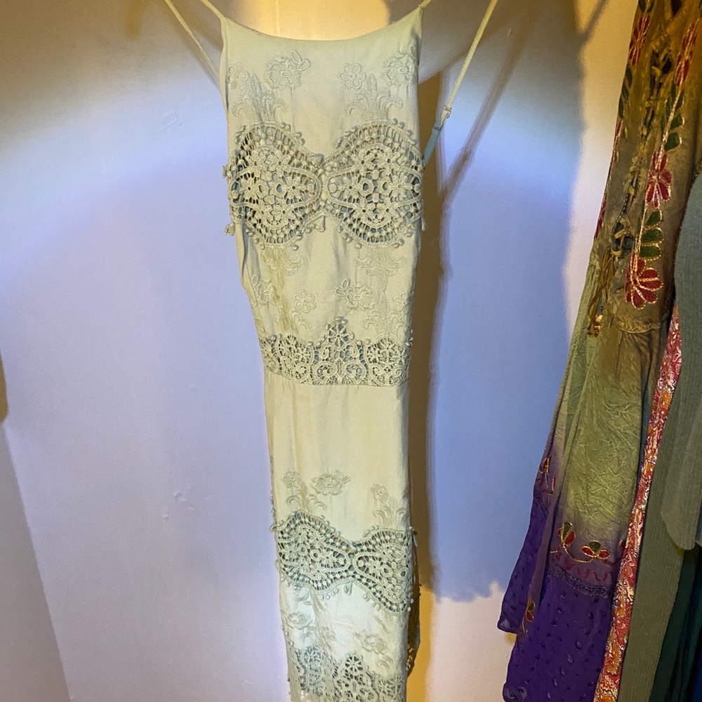 Light green strappy lacey knee-length dress